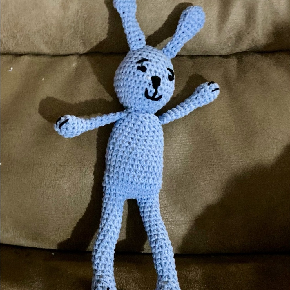 Handcrafted Blue Crochet Bunny Decor